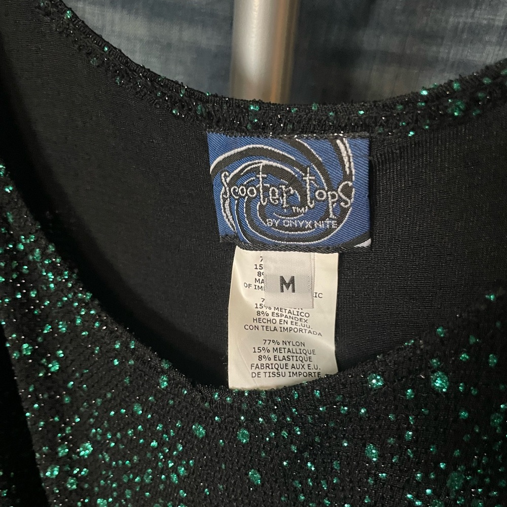 90s Y2K sparkly black and teal slightly cropped tank top